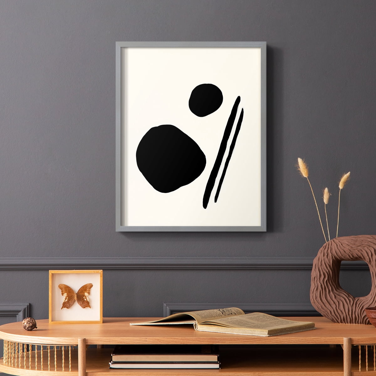 Sticks & Stones III V30 Framed Print in Gray Solid Wood Framed Print No Nail Hanging