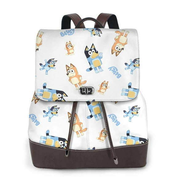 Kowoue Bluey Pattern Women's Leather Backpack – Genuine Leather Backpack for School, Work, Travel, and Everyday Use