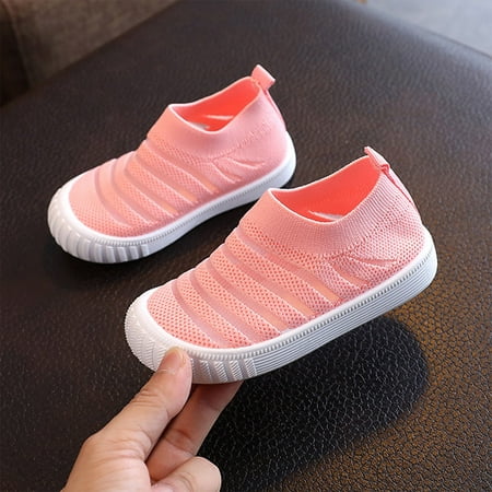 

Cathalem Metallic Running Shoes Summer And Autumn Girls Flying Woven Mesh Breathable Comfortable Flat Casual Cute Shoes for Kids Pink 26