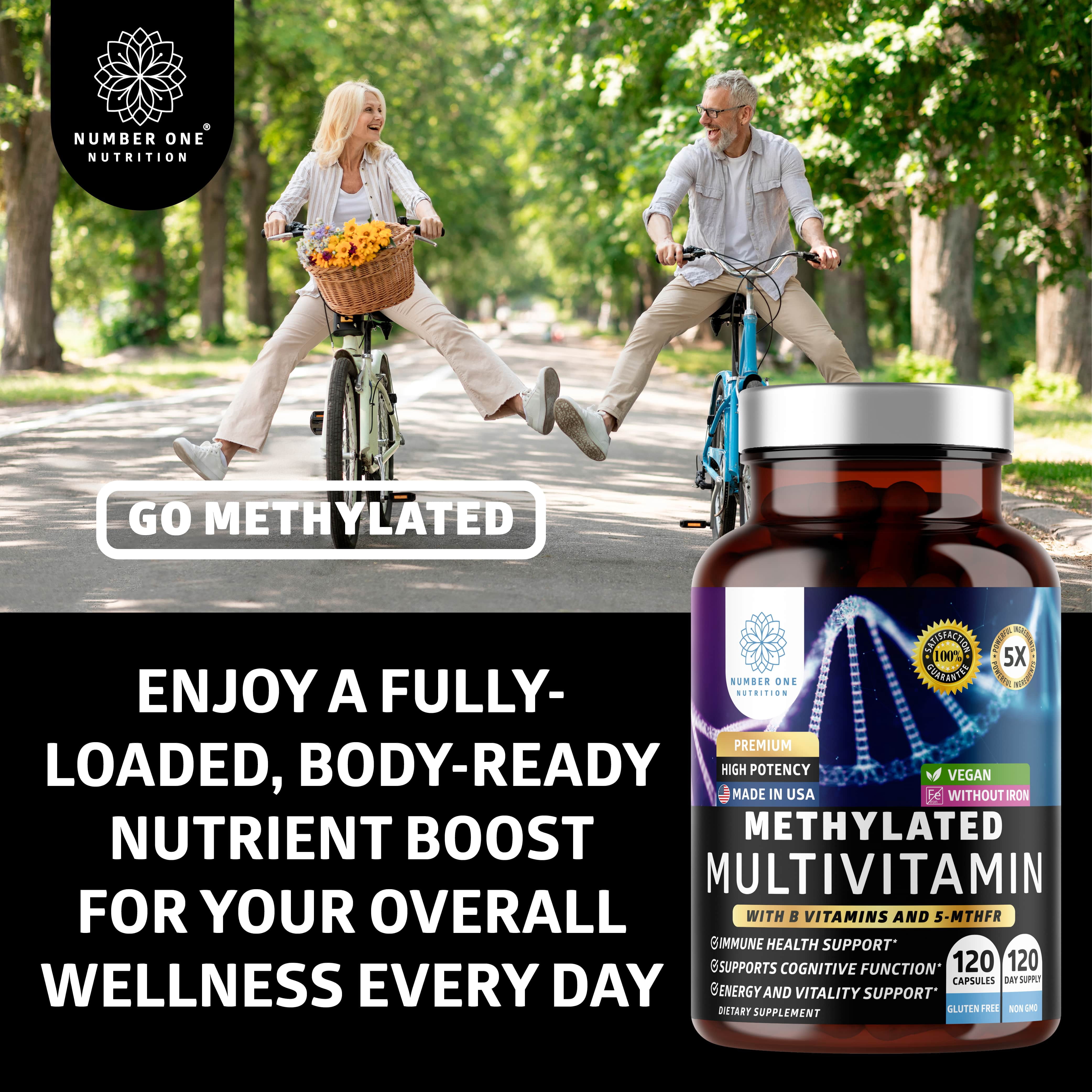 Methylated Multivitamin for Women & Men, Natural Daily Multivitamins with Folate, Vitamin B12, Vitamin B2 and B6, Non-GMO, Gluten-Free, 120 Caps