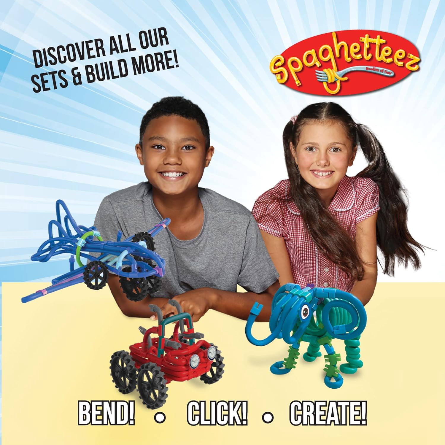 Spaghetteez Bucket of Noodles- Ultimate Flexible Connectible 200-piece STEM Building Set for Kids - Stretchy, Bendable Construction Toy for Creative Play- Ideal for Age 4+
