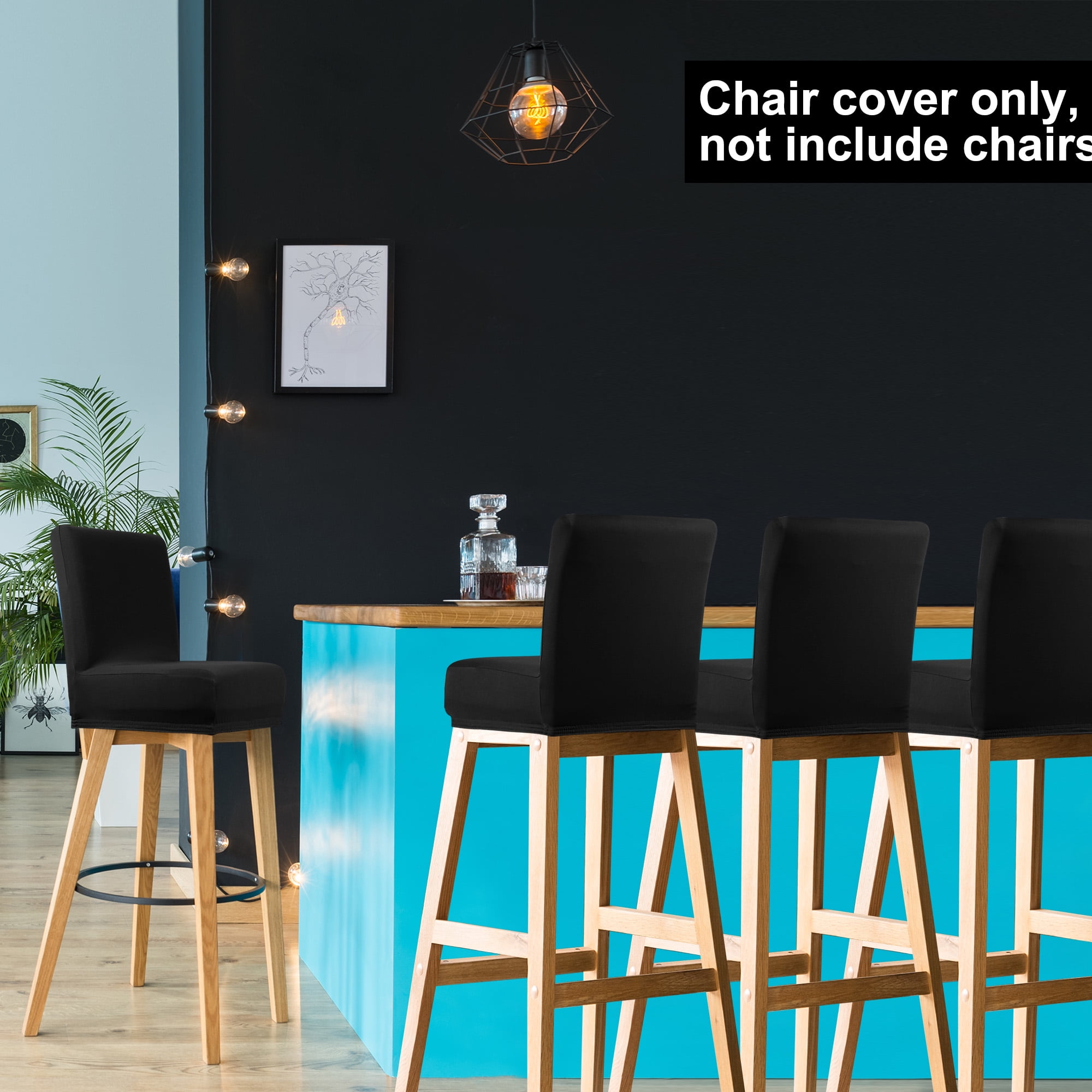 Unique Bargains Bar Stool Covers Counter Height Side Chair Slipcover Black 4 Pcs