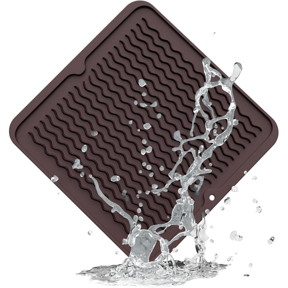 CERPXFF-Silicone Dish Drying Mat 12" x 12" Square - Small Heat Resistant Trivet & Countertop Protector for Air Fryer, Coffee Maker - Waterproof Kitchen Drain Pad for Cups, Fruit (Coffee)