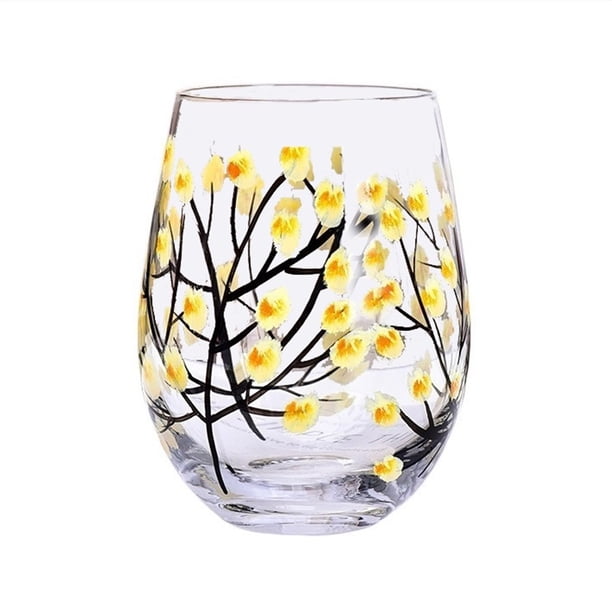 Vasos sin tallo pintados a mano, vasos de vidrio coloridos de 525 ml (17.8 oz) for agua, jugo, bebidas y cerveza.