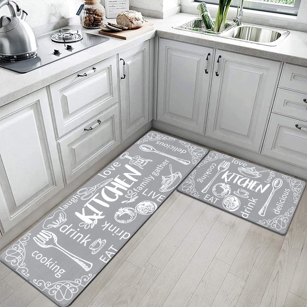 MeyJey Kitchen Rug Set of 2, Anti Fatigue Kitchen Mat 2 Pieces, Non Skid Waterproof Cushioned