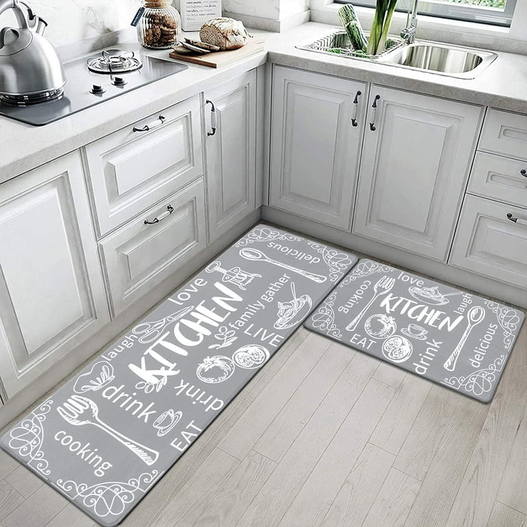 Oakeep Kitchen Mat 2 Pieces Anti Fatigue Cushioned Mats for Floor Runner  Rug Padded Kitchen Mats for Standing, 17x59+17x95, Wheat