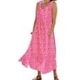 thumbnail image 1 of MAWCLOS Robes Évasées pour Femmes Col Rond Été Plage Robe Longue Sans Manches Maxi Robe Hawaïenne Vacances Imprimé Floral Rose 2TG, 1 of 2