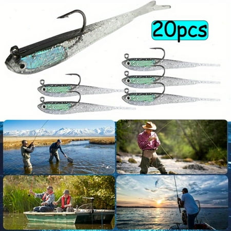 20PCS Premium 7cm Soft Fishing Lure with Lead Block Inside and Sharp Hook Lifelike Forked Tail Minnow Soft Bait with Hook for Freshwater and Saltwater