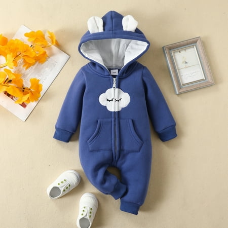 

Toddler Boys Girls Autumn Winter Long Sleeve Cloud Bear Ears Jumpsuit Romper Blue 12M