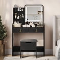 thumbnail image 1 of Kojooin Vanity Desk with LED Light Mirror and Charging Station - Spacious Tabletop with 2 Drawers and Open Shelf, Hidden Storage Stool, 3-Mode Adjustable LED Lighting, 1 of 9