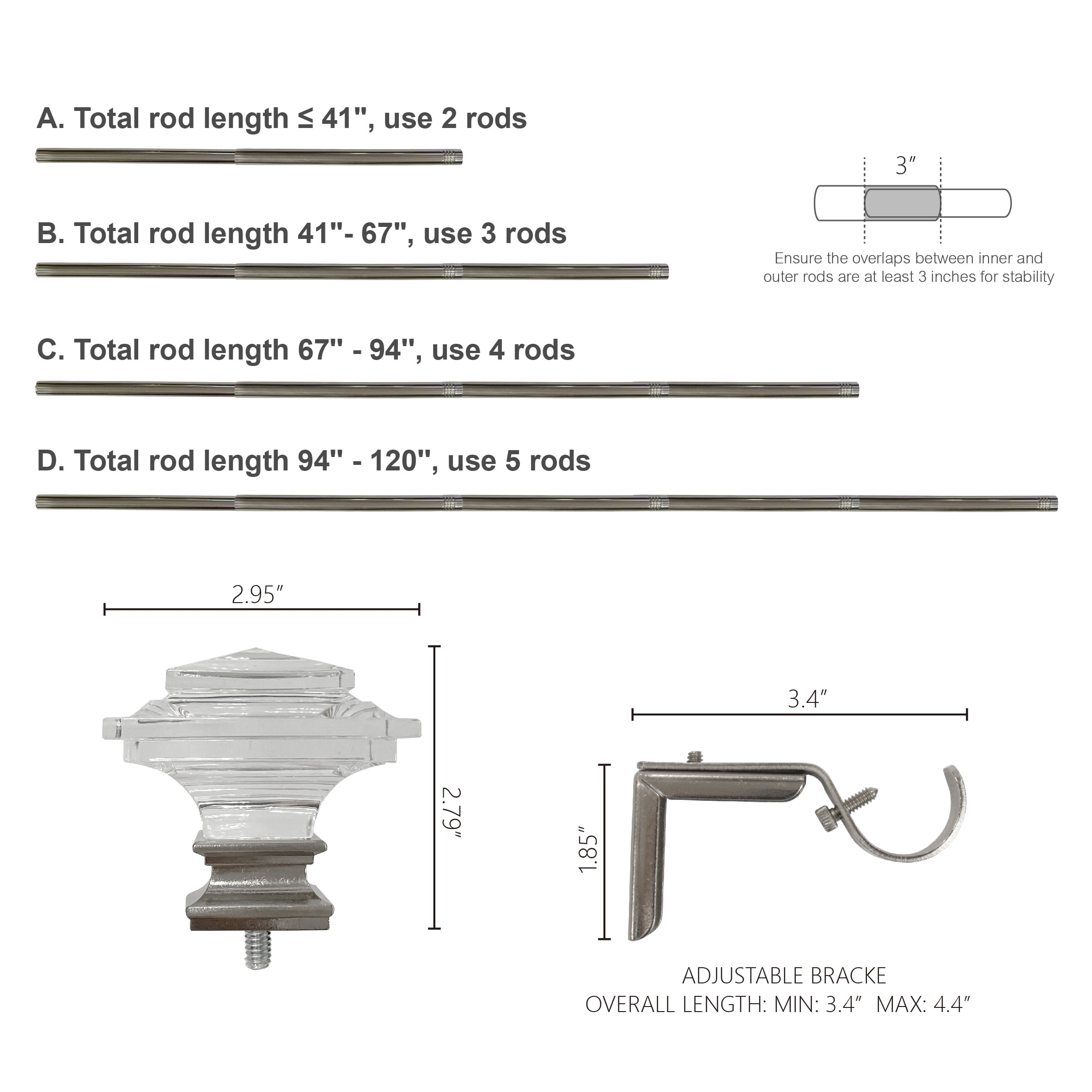 Better Homes & Gardens 1 in Brushed Nickel Acrylic Square Single Curtain Rod, 32 in-120 in