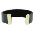 thumbnail image 2 of Fashion Alloy Black Leather Yellow Gold-Tone White CZ Open End Bracelet, 2 of 3