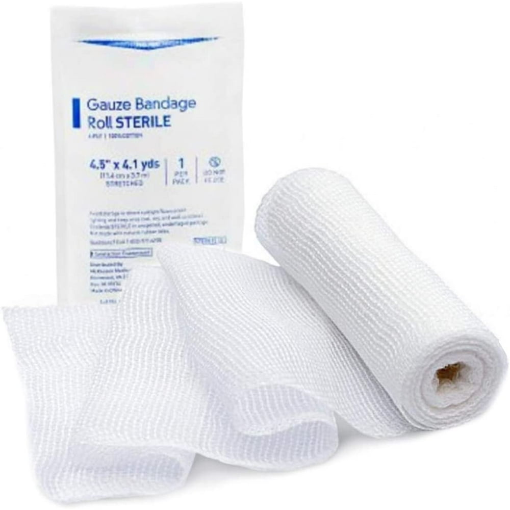 Pack of 100 Sterile Gauze Bandage Rolls 4.5" x 4.1 yds. 100 Cotton