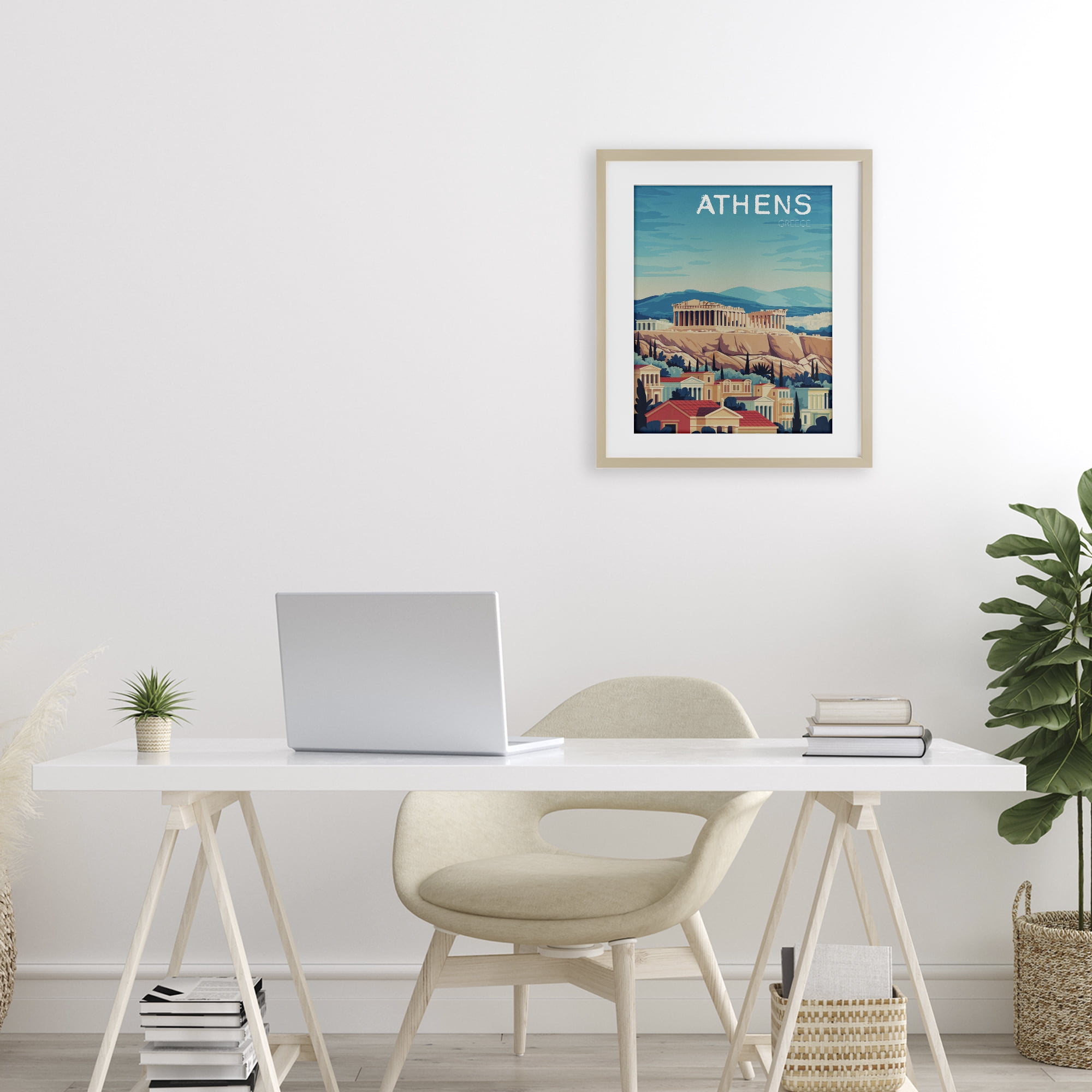 Stupell Industries Athens Topography Cityscape Birch Framed Print Under Glass, design by Andreas Magnusson