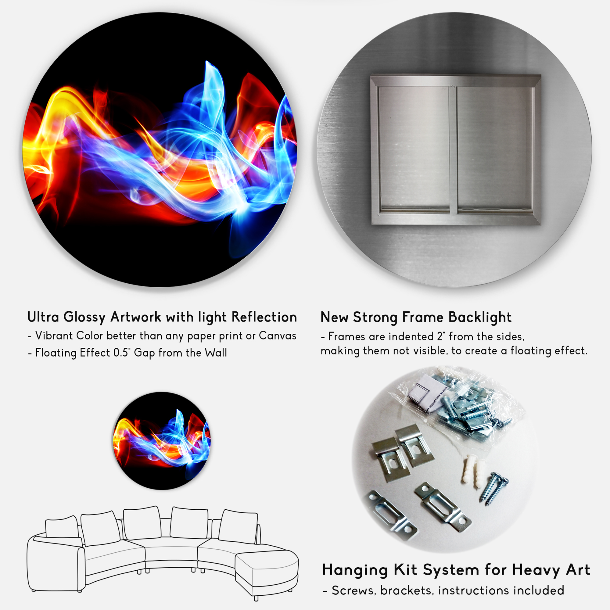 Fire and Ice Disc 23.00" x 23.00" Painting Art Prints, by Designart
