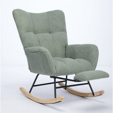 Modern Nursery Rocking Chair, Upholstered Glider Chair with High Backrest, Rocker Accent Armchair with Solid Wood Legs for Nursery Bedroom Living Room GREEN