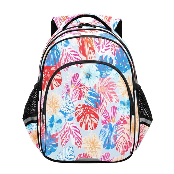 Qxltty Watercolor Palm Leaves Backpack Lightweight Multi Pocket Daypack Reflective Bookbag with Adjustable Straps