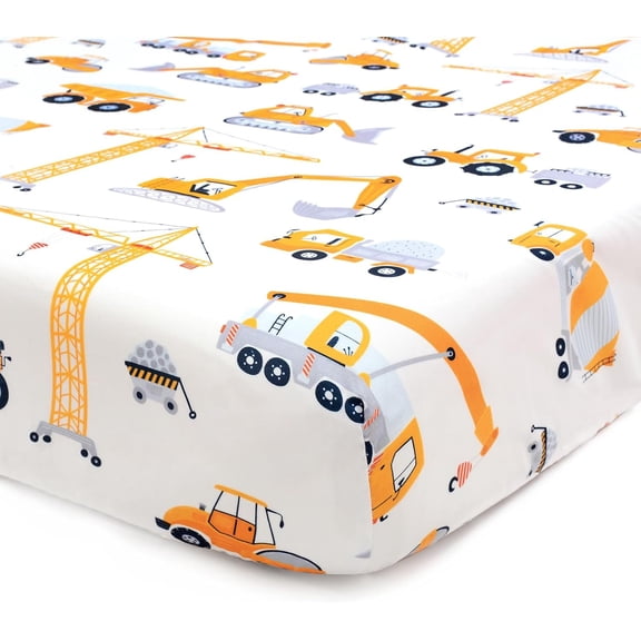 Baby Crib Sheets Soft Breathable Fitted Crib Sheets Baby Sheet for Standard Crib and Toddler Mattress Baby Bed Sheets for Crib for Baby Boys Girls Neutral 52x28 Inch Construction Trucks
