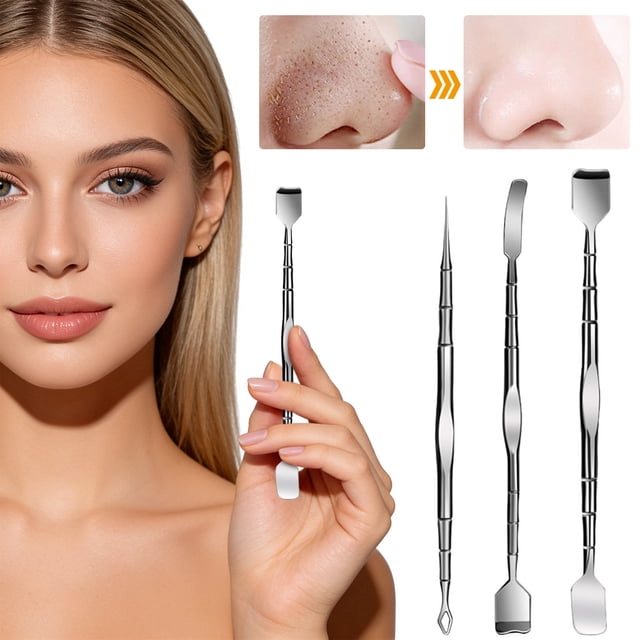 Raspador de puntos negros de acero inoxidable para limpieza, raspador de puntos negros de acero inoxidable para belleza, herramienta manual para exprimir puntos negros y palillo para exprimir puntos n