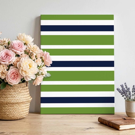 Canvas Wall Art Green Navy Canvas Art Print Blue White Geometric Stripes Pictures Wall Decor for Living Room Bedroom Artwork Decorations Stretched Framed Ready to Hang 22"x28"