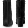 thumbnail image 3 of DARING DIVA Stylish Faux Velvet Round Toe Chunky Heels Ankle Boots Black 9, 3 of 6