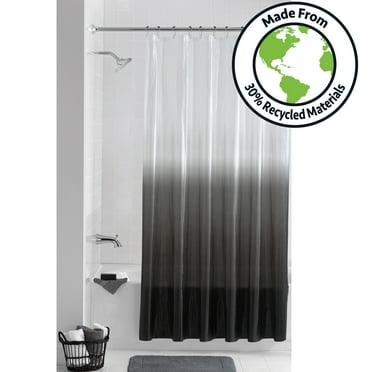 Mainstays Eco-friendly Twilight Waterproof Recycled PEVA Shower Curtain Set with Hooks, Black, White