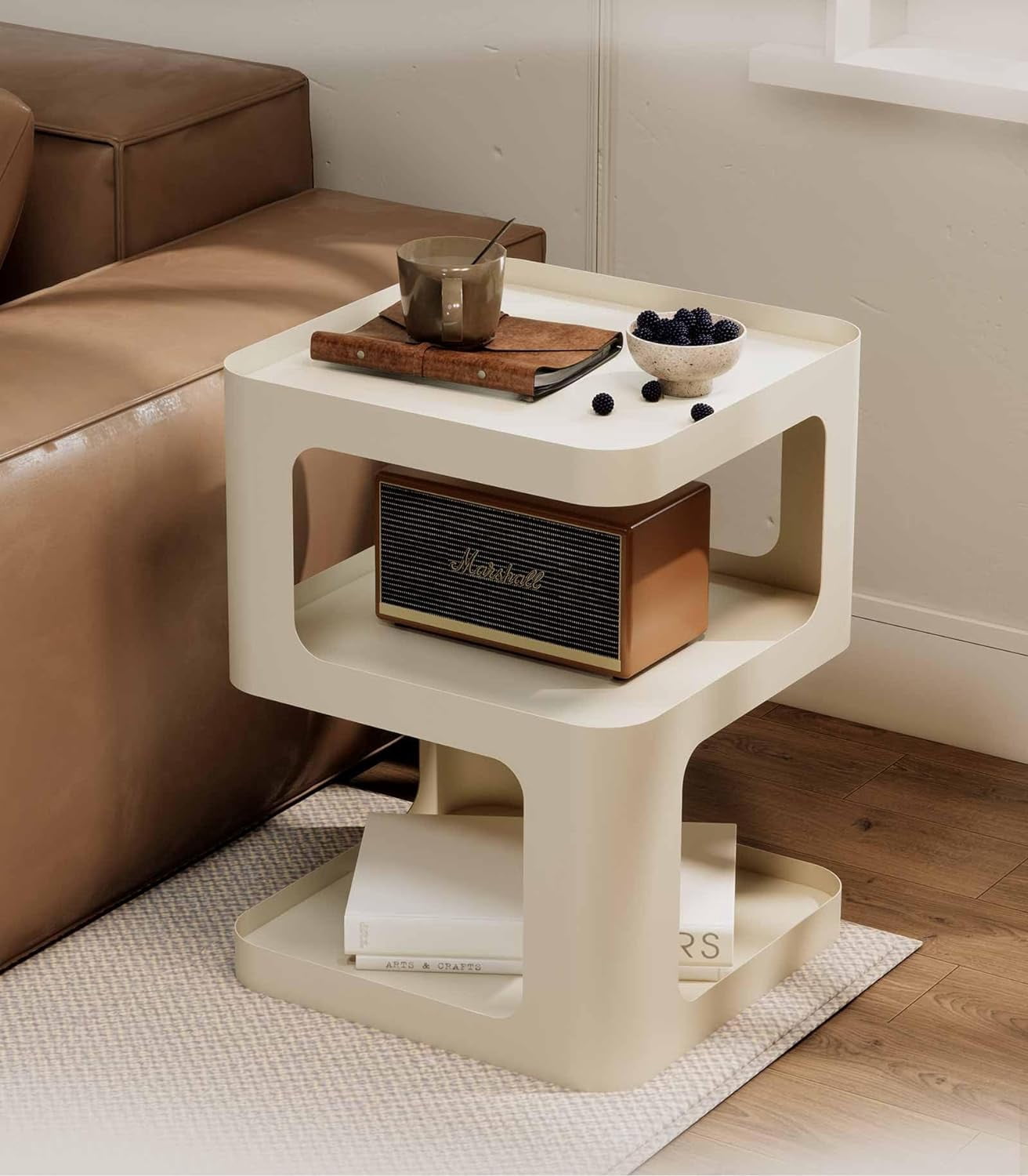Side Table, Small End Table, Modern Nightstand, Accent Bedside Table, 3 Tier Night Stands, Metal Bed Side Table for Living Room Bedroom Outdoor Entryway, No Assembly Required