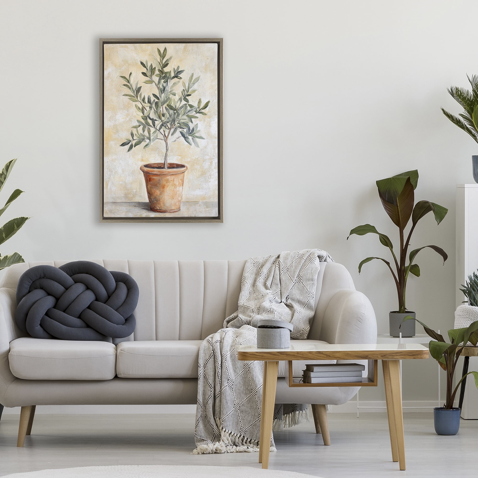 Stupell Industries House Plant in Terracotta Brown Framed Floater Canvas Wall Art, design by Petal Prints Design