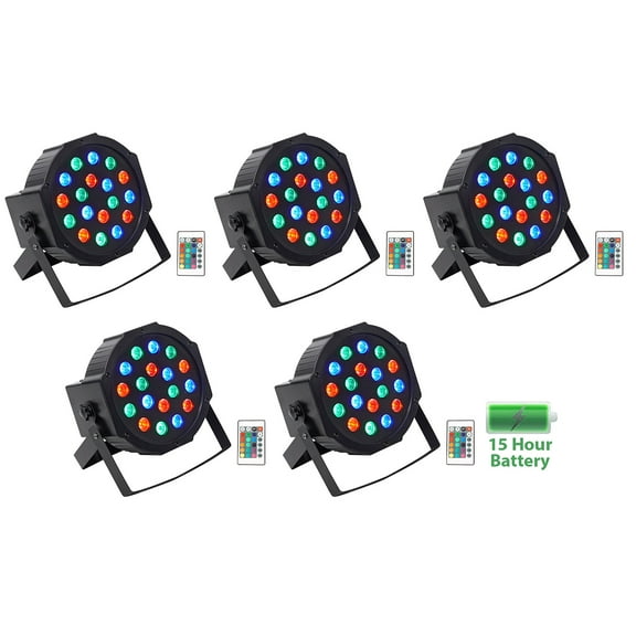 (5) Rockville BATTERY PAR 50 Rechargeable LED DMX DJ Club Wash Up-Lights Remote