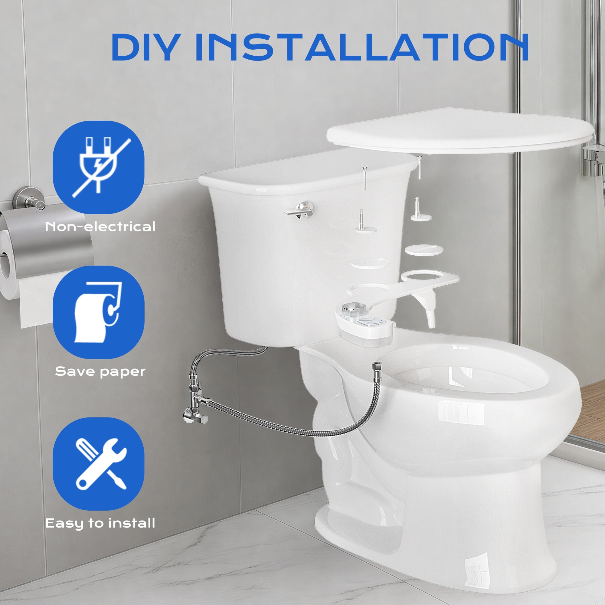 ROSYNEY Bidet Attachments, Ultra-Slim Hygienic Bidet for Existing Toilets,Adjustable Water Pressure, Ease of Installation,Chrome