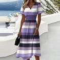 thumbnail image 2 of Birthday Dress Summer Short Sleeve Wrap V-Neck Sundress Elastic High Waist A-Line Casual Party Work Dress, 2 of 5