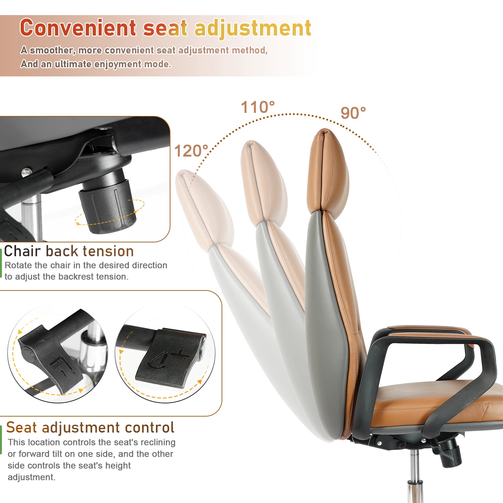 PU Leather High Back Office Chair with , ergonomic lumbar support 400lbs, sturdy metal base, 360° silent wheels, fit for home and office