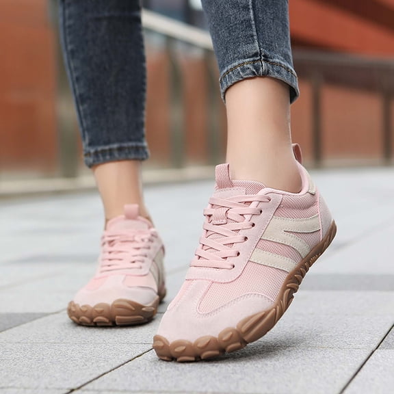 KANG Fashion Women's Wide-Toe Casual Sneakers, Minimalist Barefoot-Style Shoes, Platform -Sole Comfort Walking Shoes, Couples' Style Leather-Upper Athletic Shoes Pink 36