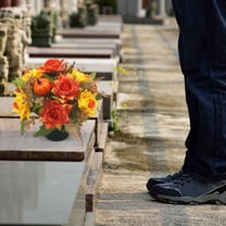 Autumn Cemetery Potted Flowers, Artificial Fall Arrangement For Memorials & Gravesite Decor, Fade-Resistant Outdoor Artificial Flowers For Headstones