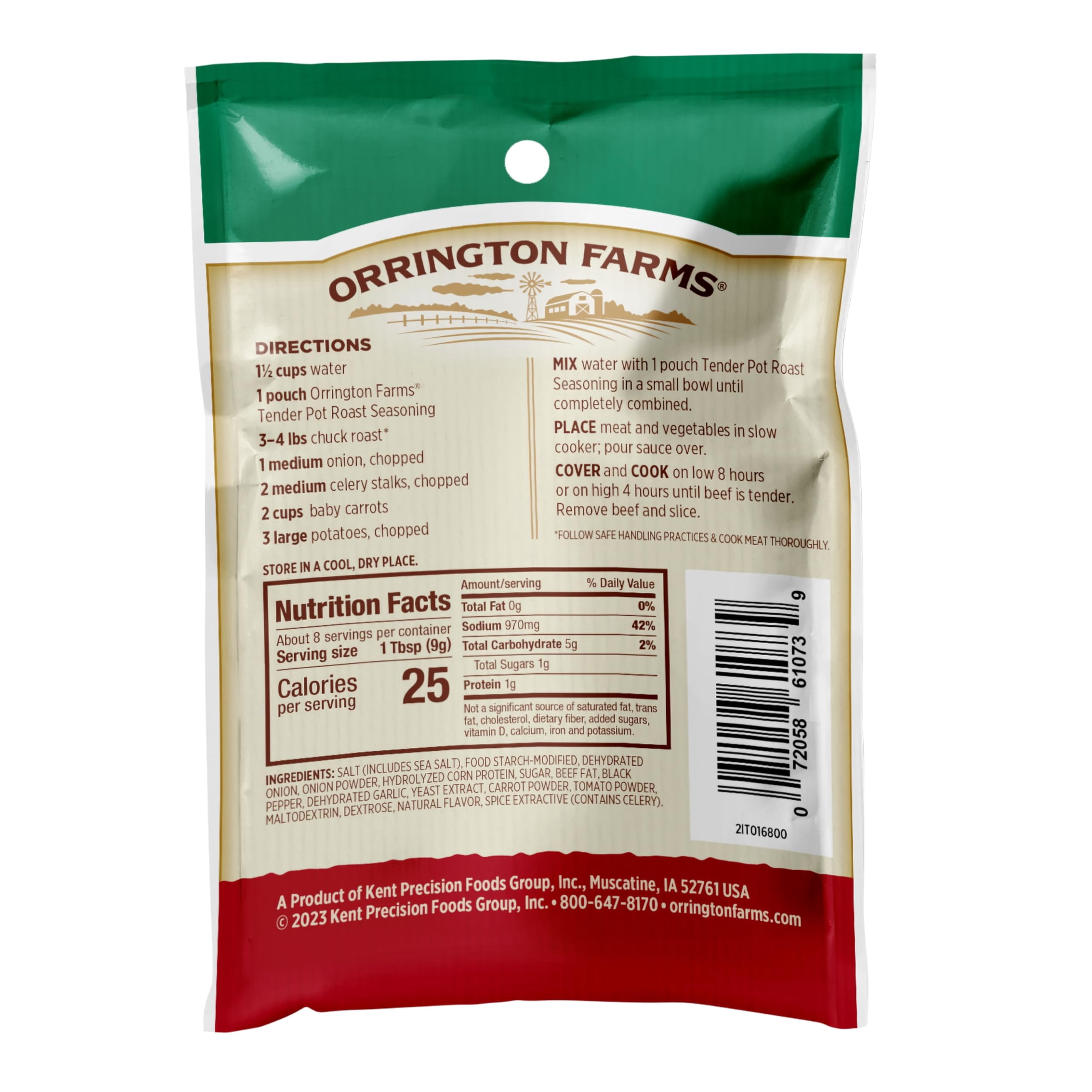 Orrington Farms Slow Cookers Seasoning Mix, 2.5 oz, Tender Pot Roast, 30 oz (pack of 12)