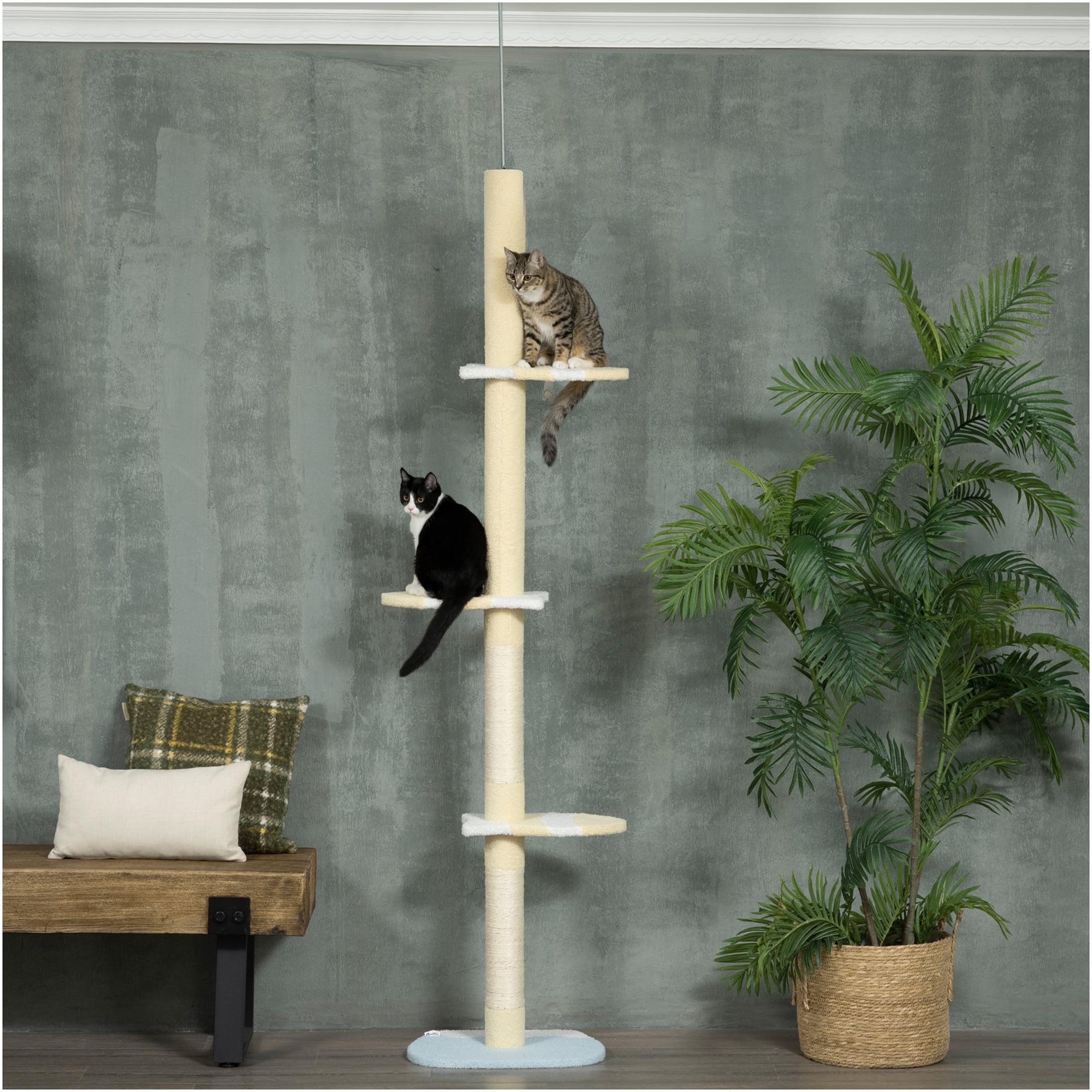 JERFIT 87"-103" Adjustable Cat Tree Tower with Plush Perches, Sisal Scratching Posts & Toy, Extra Tall Floor to Ceiling Cat Climber for Indoor Cats, Yellow