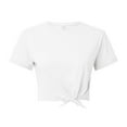thumbnail image 4 of Tittly T Shirts for Women Tshirts Shirts Womens Casual Short Sleeve Tie Front Top Round Neck Summer Solid Color Crop Top T Shirt Going Out Tops Crop Tops White L, 4 of 5