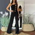 thumbnail image 6 of Sleeveless Lace Up Romper Jumpsuit for Women Buttons Solid Color Loose Straight Pants Fashion Romper Pants Casual Daily Streetwear Aesthetic | CSEONE,Black XL, 6 of 9