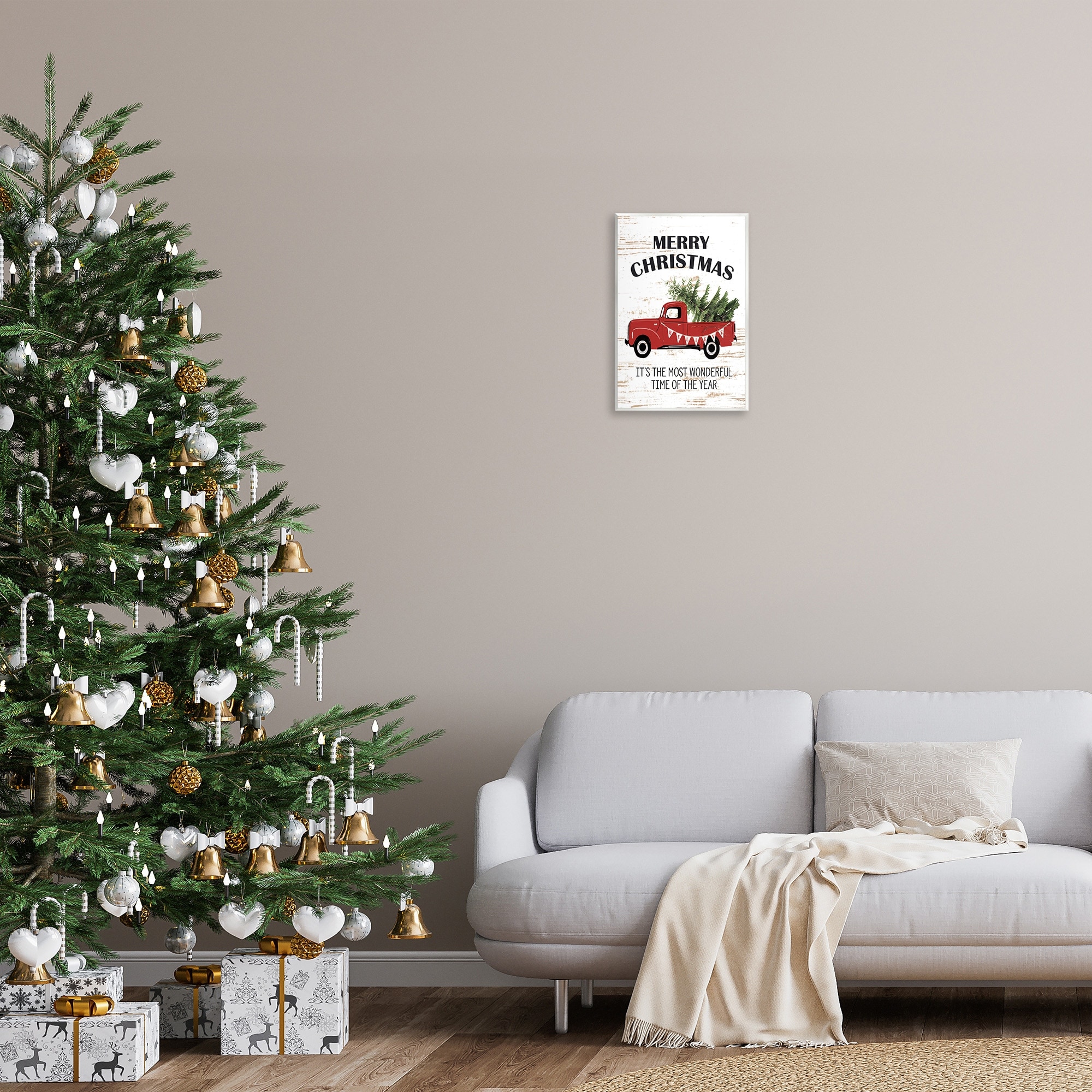 The Stupell Home Decor Collection Christmas Most Wonderful Time Vintage Truck Oversized Wall Plaque Art