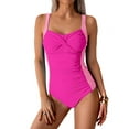 thumbnail image 3 of Femme Maillot de Bain 1 Pièce Ruché Effet Ventre Plat Halter Réglable Élégant Monokini de Sport Rose Red XL, 3 of 8