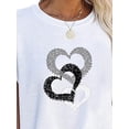 thumbnail image 3 of ORQ Women Round Neck Loose Three Heart Print Short Sleeve T-shirt Top, 3 of 4