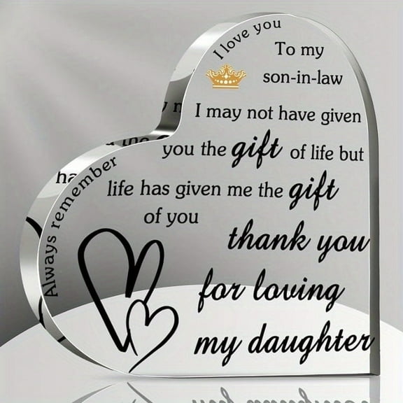 Heart-Shaped Acrylic Keepsake Sentimental Gift For Son-In-Law From Mother-In-Law Birthday Father'S Day Christmas Wedding Present 3.9 X 3.9 Inches
