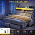 thumbnail image 6 of ARICOEASY California King Bed Frames with Hidden Storage Headboard & Drawers, Upholstered Cal King Platform Bed with LED Lights, Type-C Charging Station, No Box Spring Needed, Noise Free, White, 6 of 9