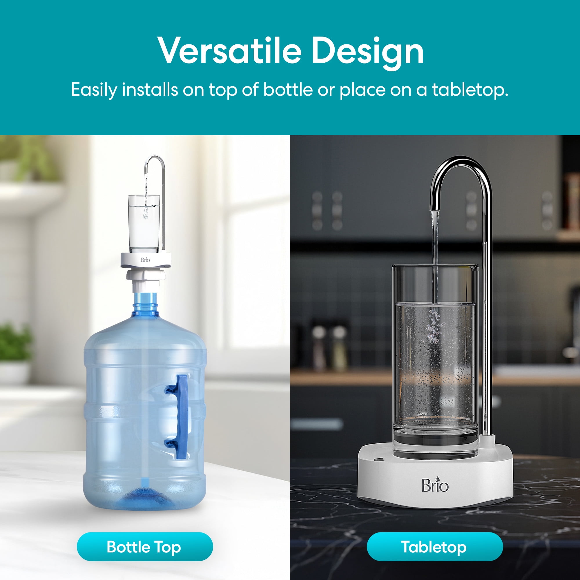 Brio Portable USB Rechargeable Electric Water Dispenser Pump for Countertops & Bottles