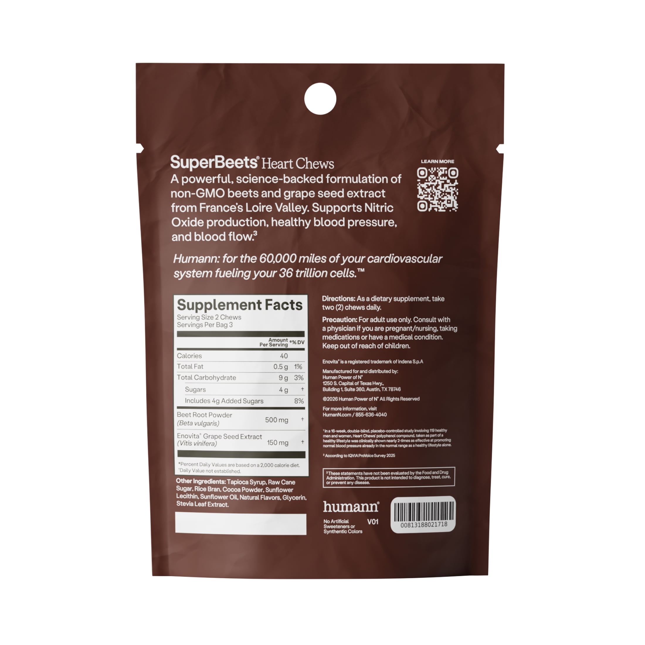 HumanN SuperBeets Heart Chews Chocolate Flavored 6ct