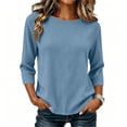thumbnail image 3 of cocolona Womens Solid Color 3/4 Sleeve Tops Crew Neck Basic Loose Shirt Dressy Casual Outfits Blouses, 3 of 6