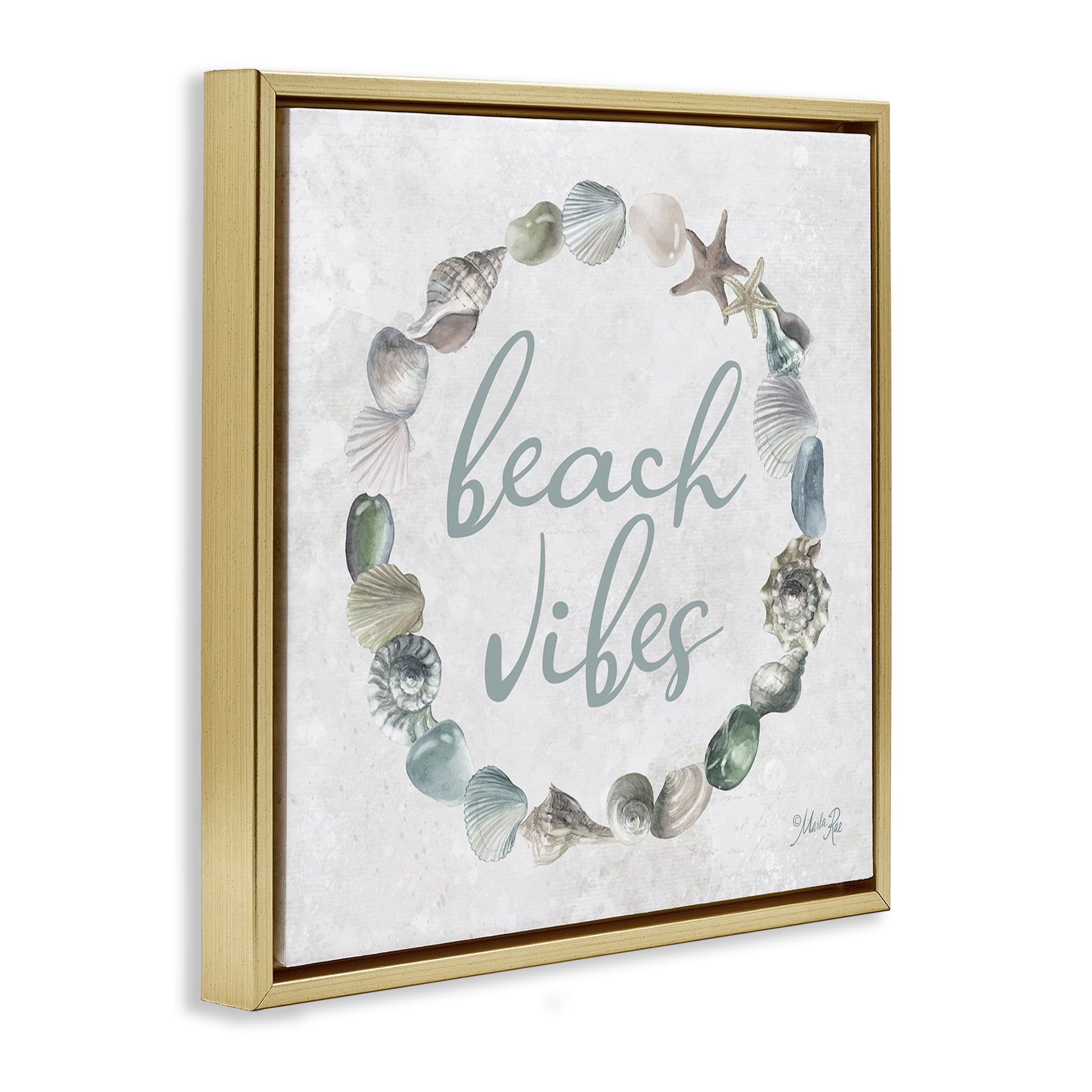 Stupell Industries Beach Vibes with Shells Animals & Insects Painting Gold Floater Framed Canvas Art Print Wall Art, 25 x 25