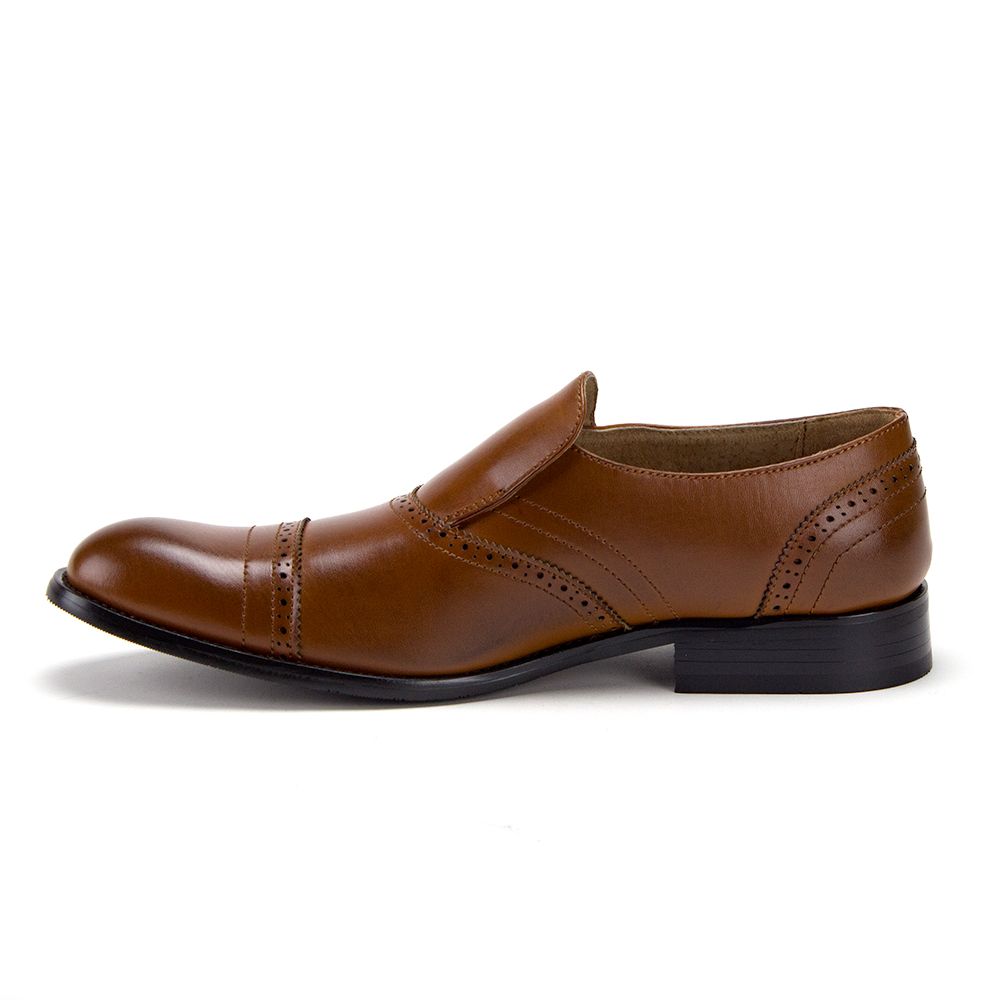 Jazame Men's 07332 Leather Lined Single Monkstrap Cap Toe Loafers Dress Shoes, Cognac, 9.5 - image 2 of 4