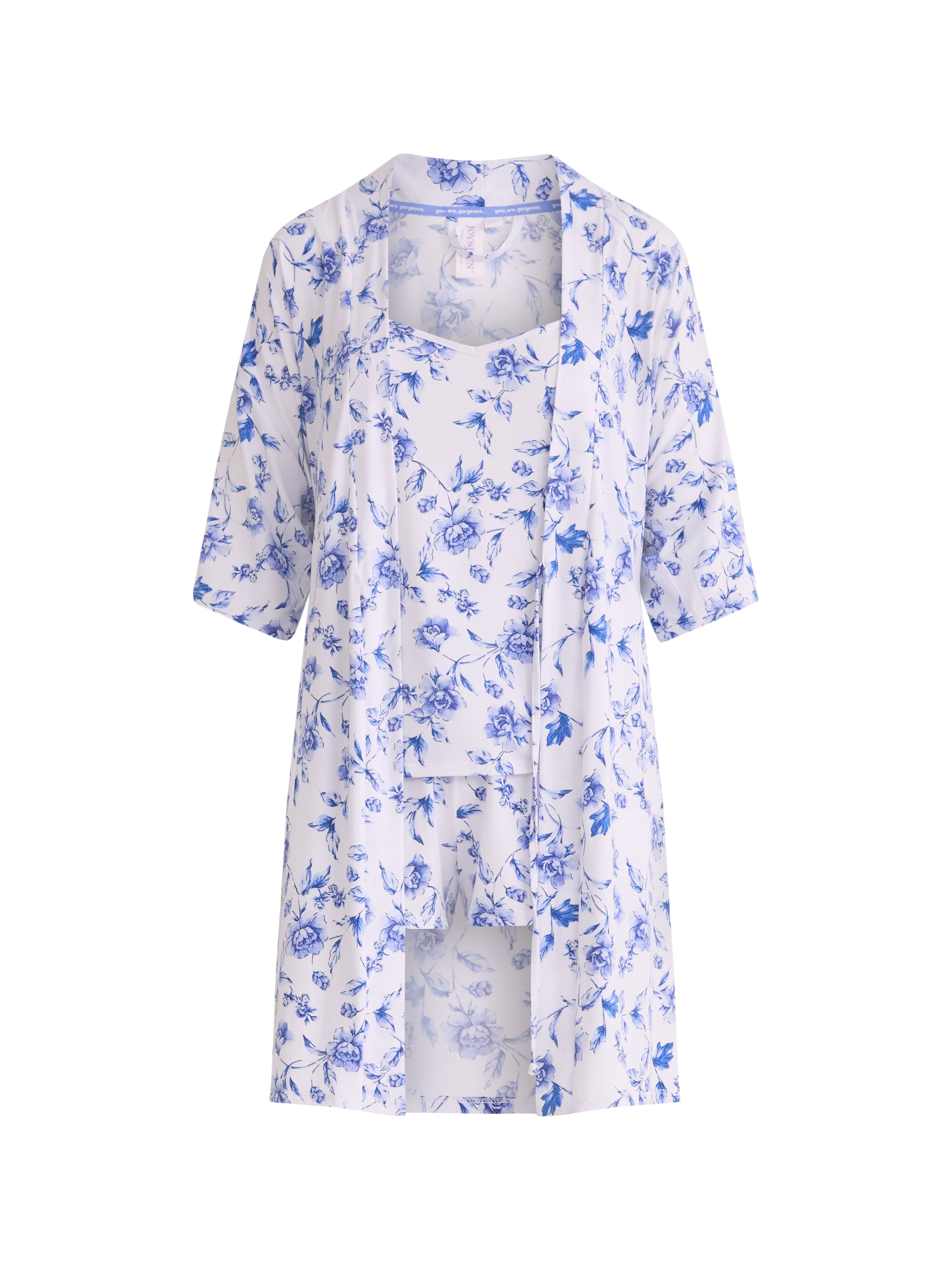 Joyspun Women’s Cami, Shorts, and Robe Travel Pajama Set, 3-Piece, Sizes S-3X