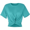 thumbnail image 4 of Rhuody Spring Tops For Womens Summer Short Sleeve Tee Solid Color Blouse Round Neck Cropped T Shirt Simple Wear Sky Blue S, 4 of 5